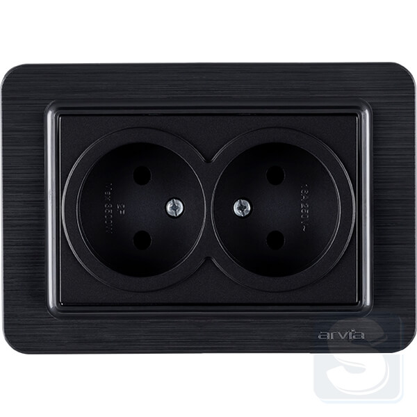 Розетка двойная без заземления 16A/220V Arvia Electric Lavin Черный матовый (21 25 4007 908)